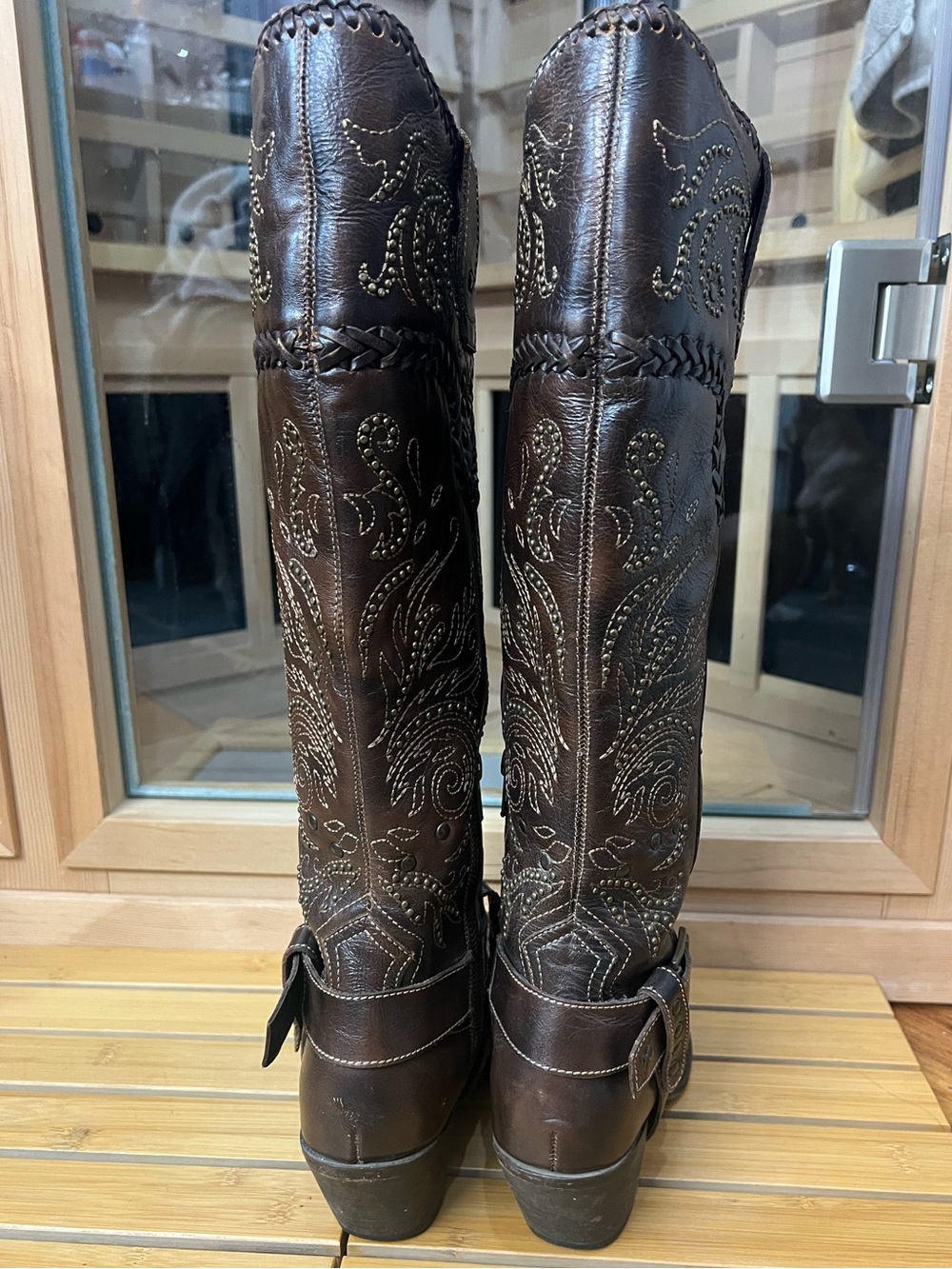 Black Star Andromeda Brown Embroidered studded Tall Western Boots size 9 - Picture 3 of 15
